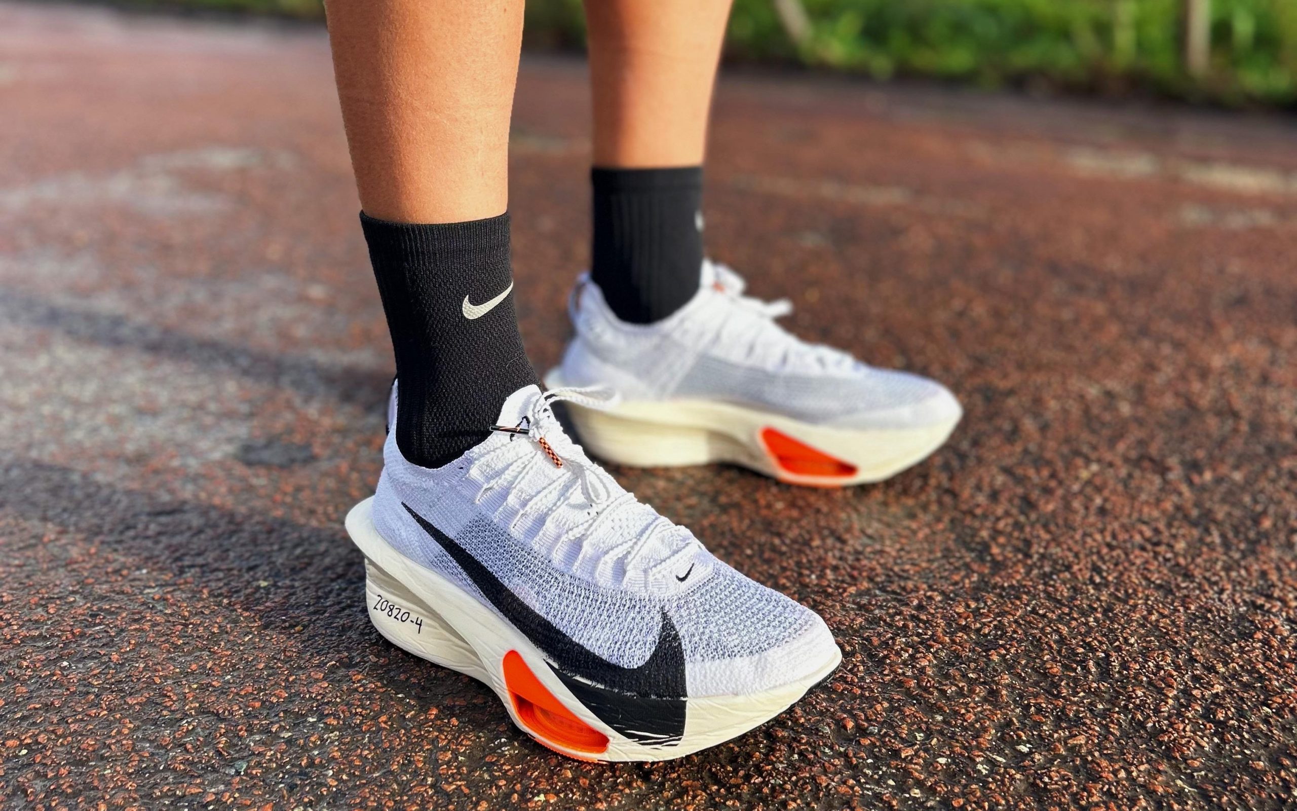 Chaussures de running Nike Alphafly 3 aux pieds d'Alice Michel lors de leur test