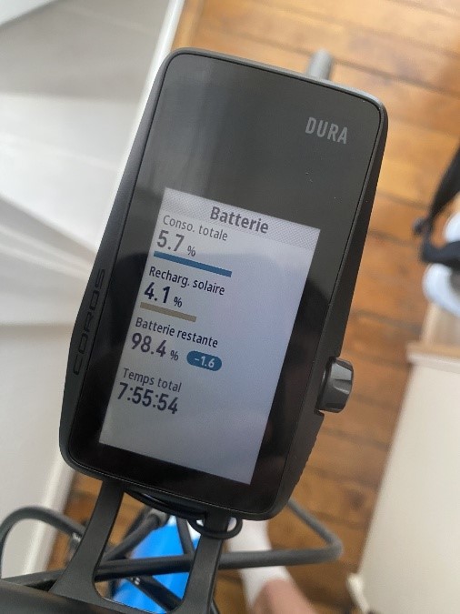 Seulement 1.6% de batterie utilisée après presque 8 heures de sortie : impressionnant